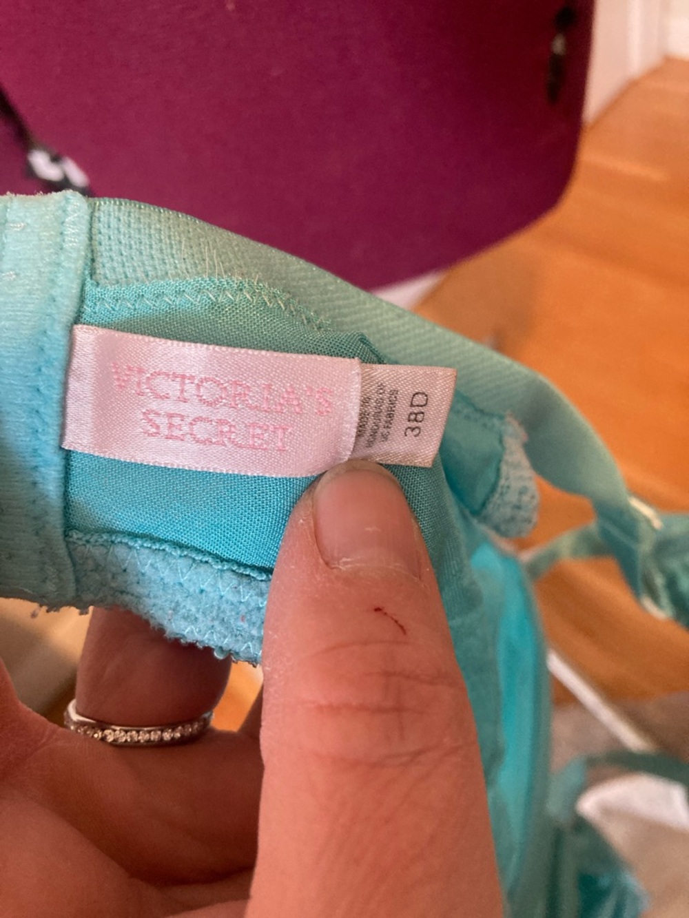 Victoria's Secret Shiny Aqua Satin Underwire Bra 38D - Picture 3 of 5